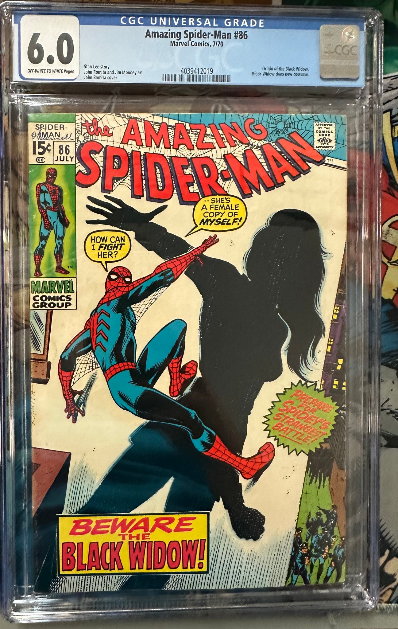 Amazing Spider-Man #86 Certified Guaranty Company (CGC) Graded 6.0 - Origin Of Black Widow
