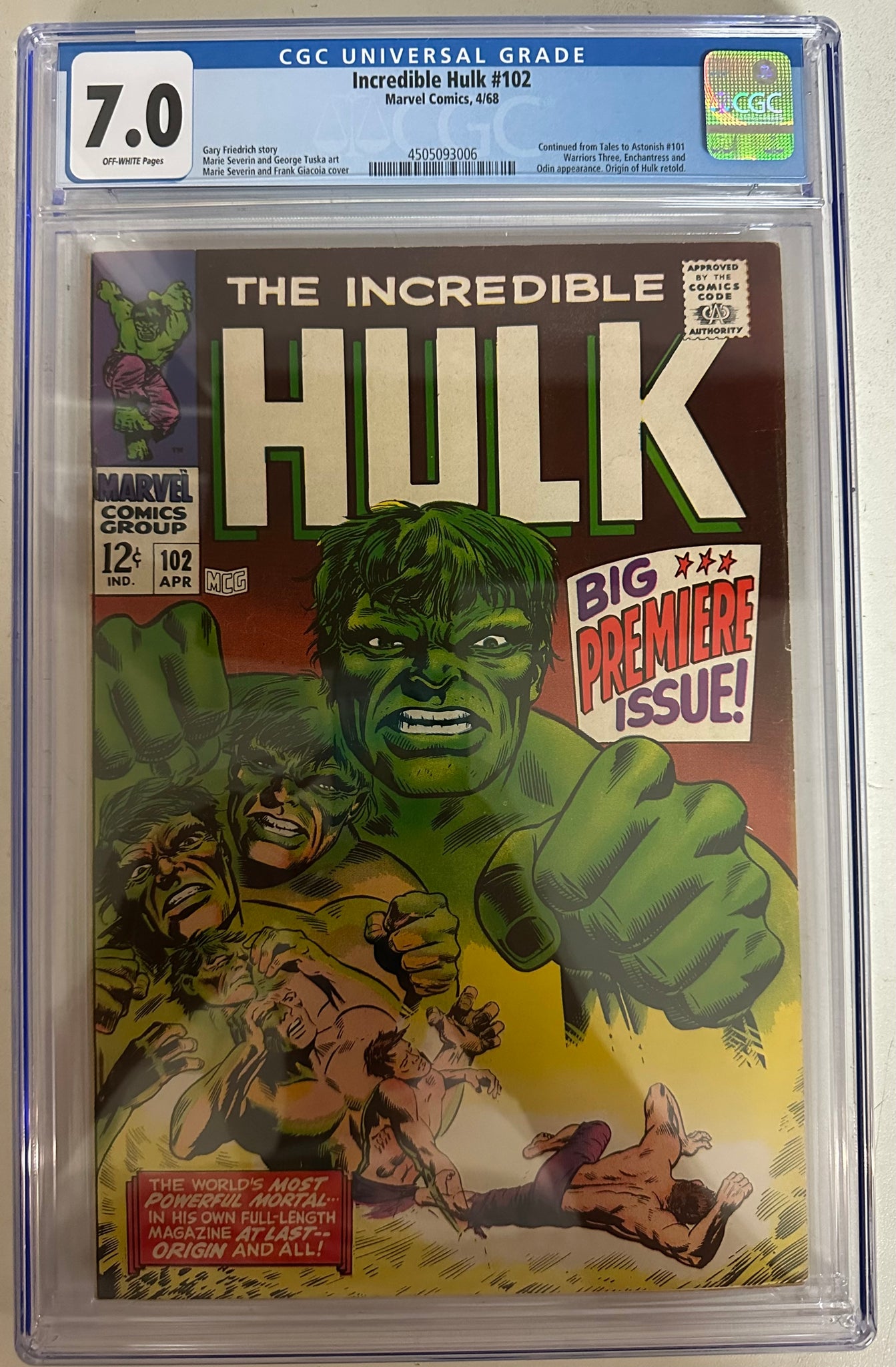 Incredible Hulk #102 Certified Guaranty Company (CGC) Graded 7.0
