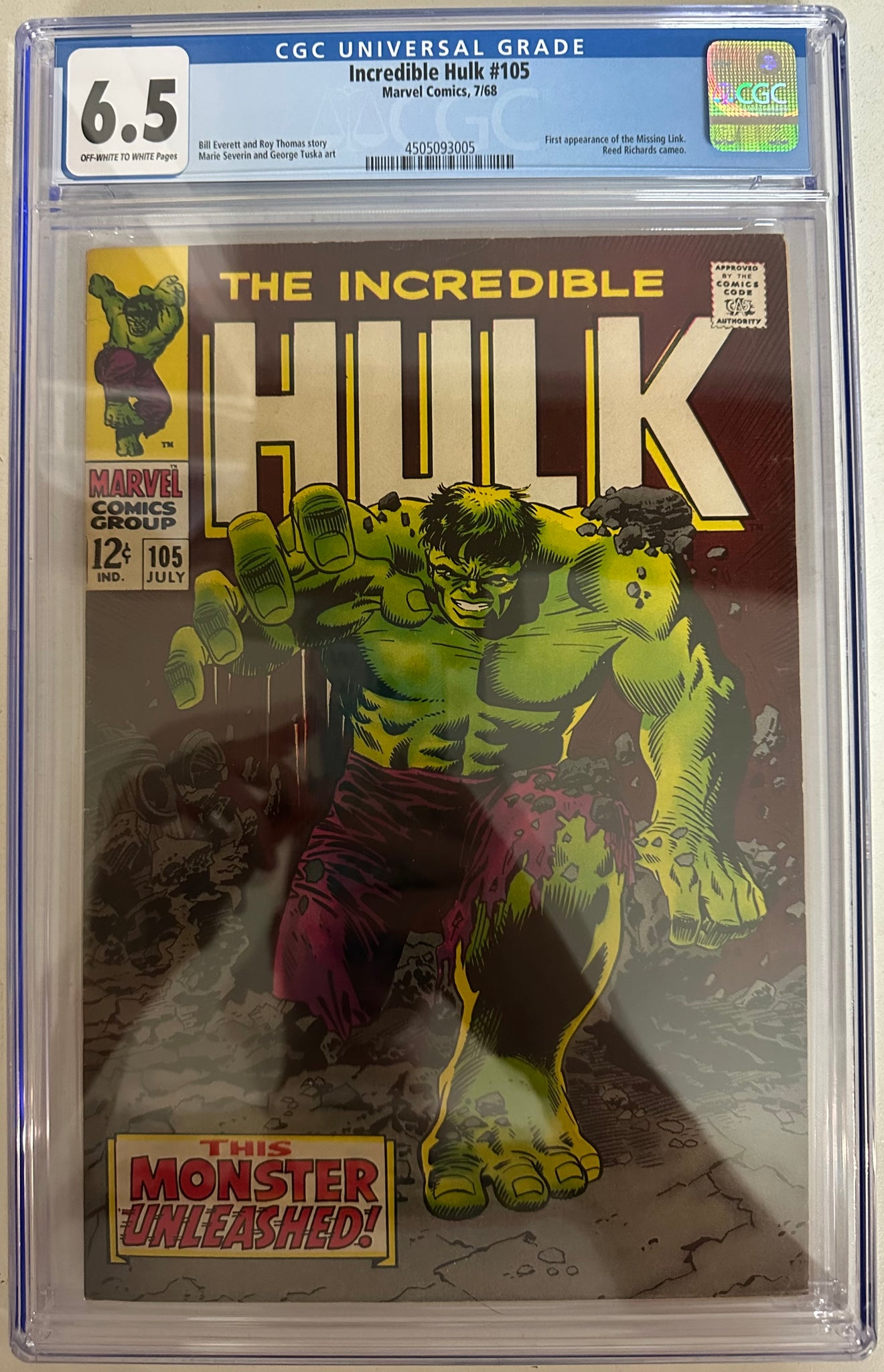 Incredible Hulk #105 Certified Guaranty Company (CGC) Graded 6.0