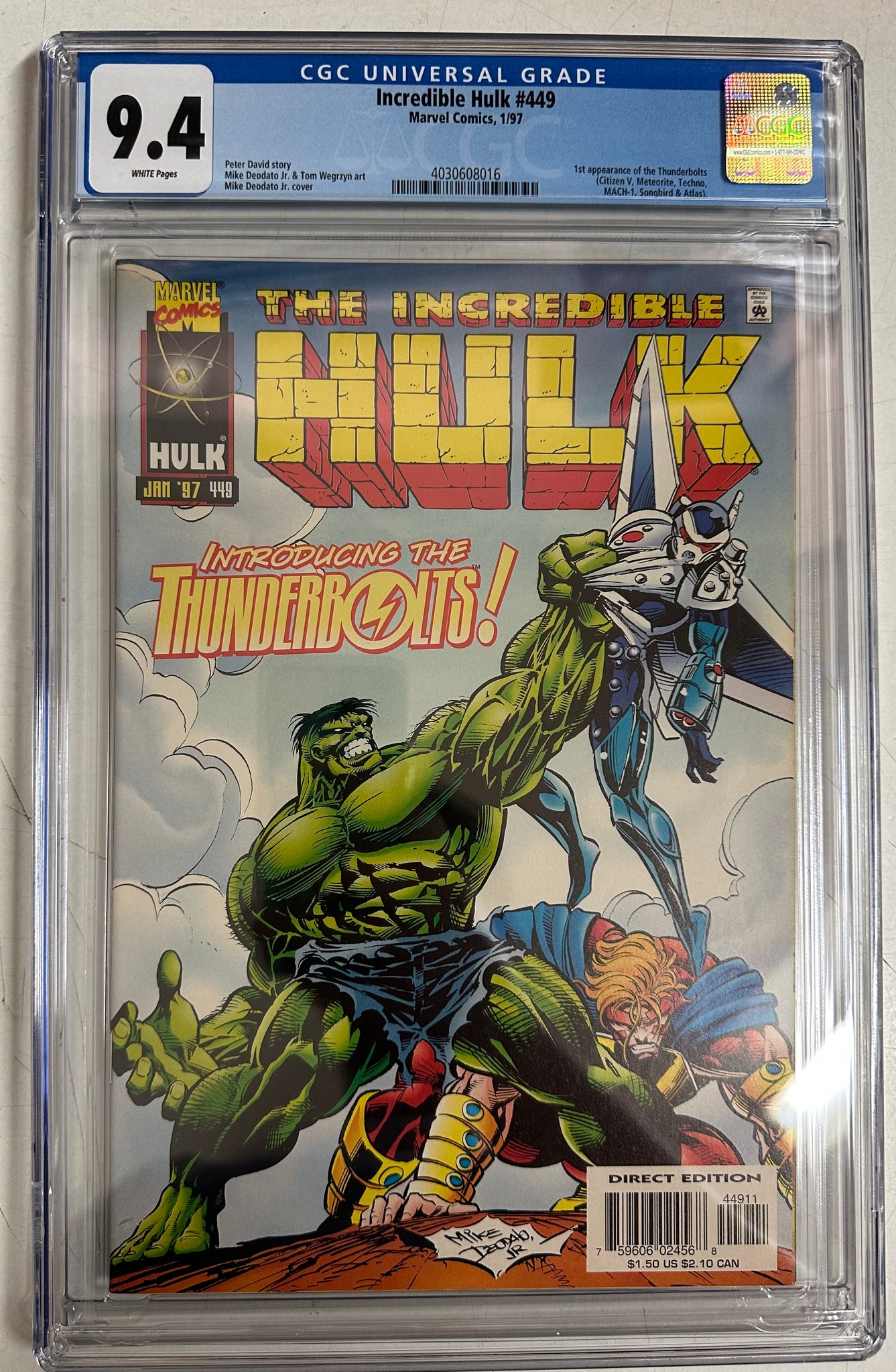 Incredible Hulk #449 Certified Guaranty Company (CGC) Graded 9.4 - First Appearance of The Thunderbolts